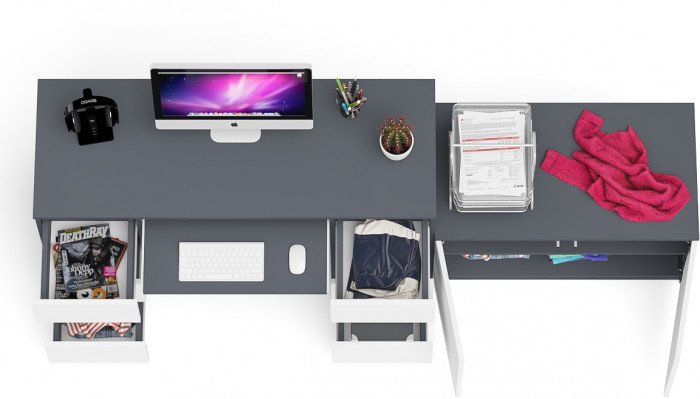 Мори компьютерный стол МС-2 + Тумба МА900.1, графит/белый