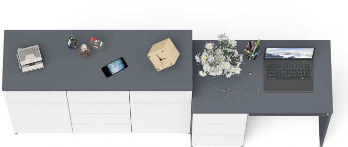 Мори компьютерный стол МС-6 левый + Комод МК1200.4, графит/белый