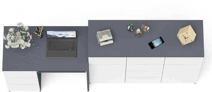 Мори компьютерный стол МС-6 левый + Комод МК1200.4, графит/белый