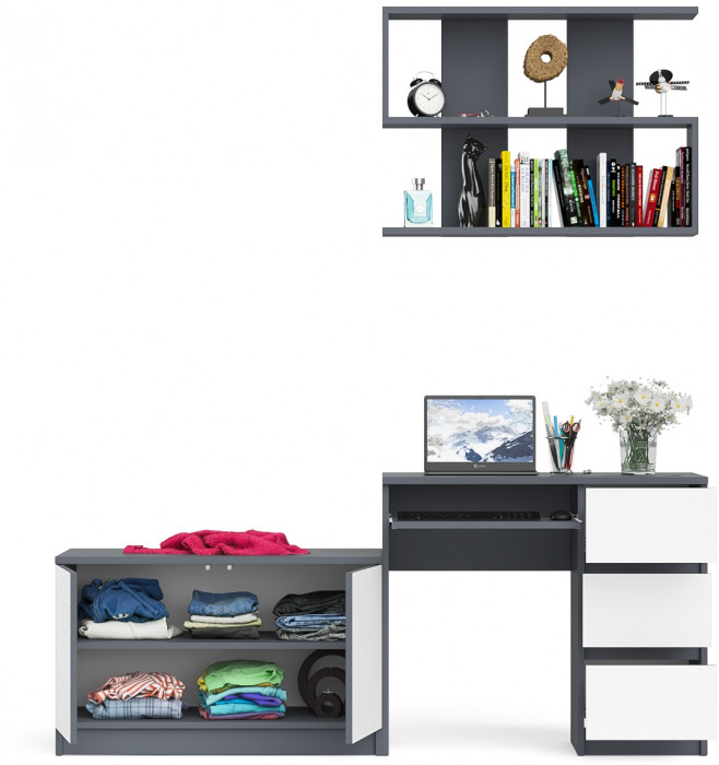Мори компьютерный стол МС-6 правый + Тумба МА900.1 + Полка 900, графит/белый
