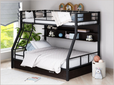 Двухъярусная кровать Гранада-1ПЯ, черная (Дуб Сонома, Коричневый)