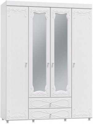 Шкаф 4-х дверный с ящиками и 2-я зеркалами Италия ИТ-63 белое дерево