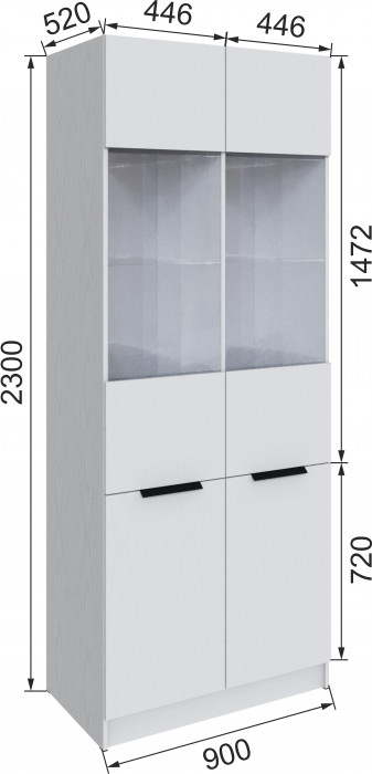 Шкаф Мадрид (0,9) с 2 витринами, Белый