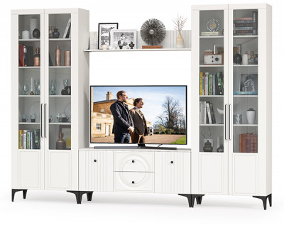 Валенсия Гостиная № 074, цвет ЛДСП белый шагрень/МДФ белый шагрень, ШхГхВ 301,3х38,3х225,2 см., универсальная сборка