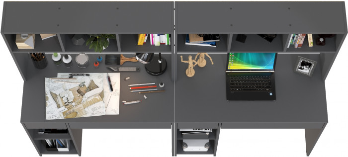 Стол компьютерный Комфорт 12.77F + Стол компьютерный Комфорт 12.77F, цвет тёмно-серый, ШхГхВ 200х49,8х147 см., универсальная сборка