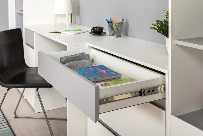 Торонто Компоновка № 03, цвет белый шагрень/стальной серый, ШхГхВ 280х53,1х195,7 см., универсальная сборка