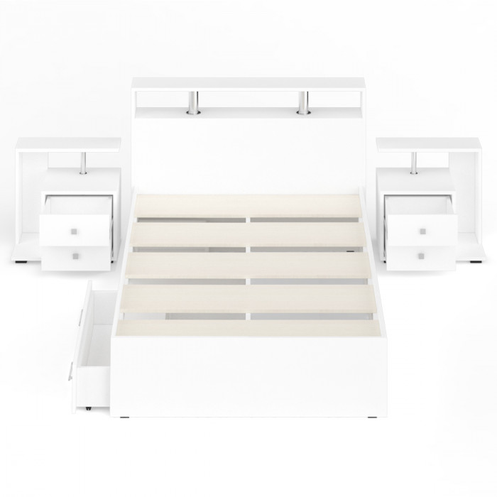 Камелия Кровать с ящиками 1200 + две тумбы, цвет белый, ШхГхВ 236х217х78,2 см., сп.м. 1200х2000 мм., без матраса, основание есть