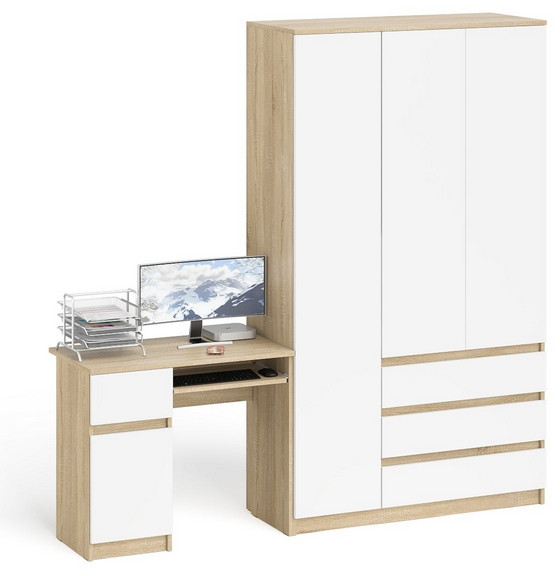 Мори Стол компьютерный МС-1 левый + Шкаф МШ1200.1, цвет дуб сонома/белый, ШхГхВ 210,4х50,4х209,6 см., выдвижной ящик слева, НЕ универсальная сборка