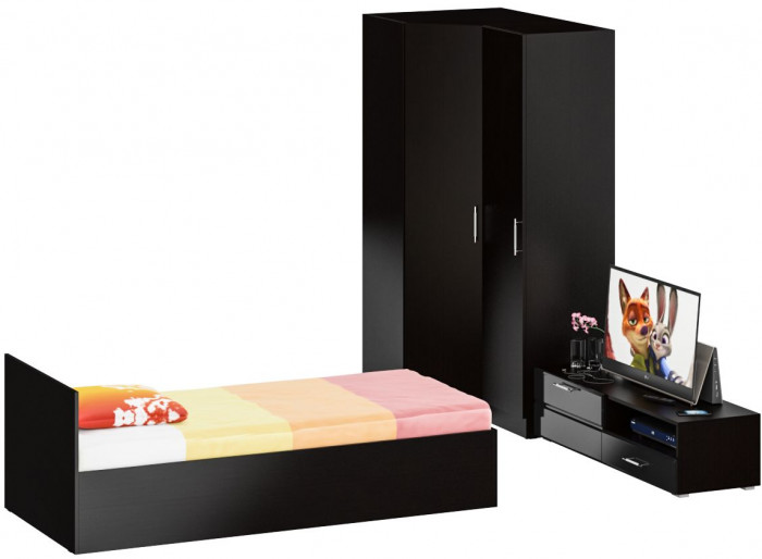 Спальня Стандарт 4-0900, венге/фасады ТВ тумбы МДФ чёрный глянец