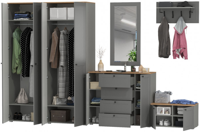 Остин Прихожая 54, цвет серый графит/дуб крафт золотой, ШхГхВ 360х54,3х229,6 см., универсальная сборка