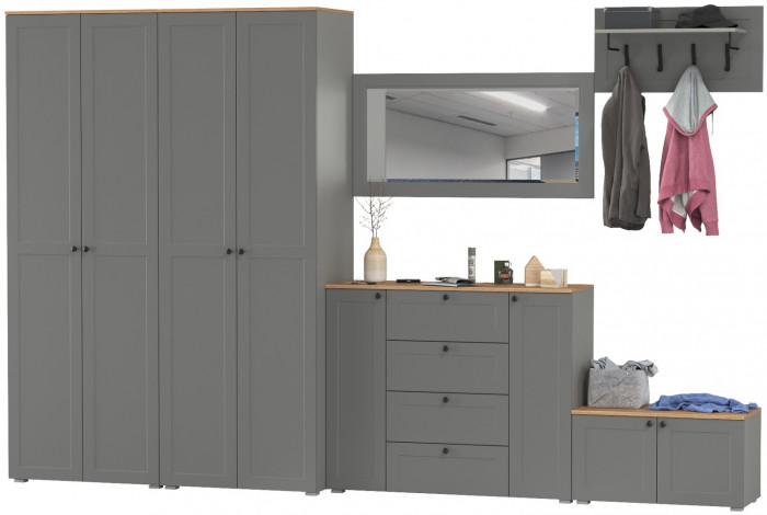 Остин Прихожая 54, цвет серый графит/дуб крафт золотой, ШхГхВ 360х54,3х229,6 см., универсальная сборка