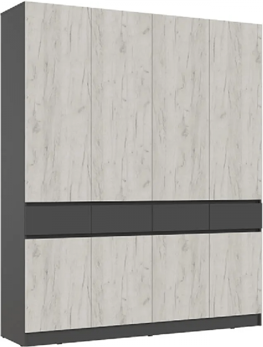 Роджина Шкаф 4-х створчатый, Графит/Дуб Крафт Белый (Дуб крафт белый/Графит)