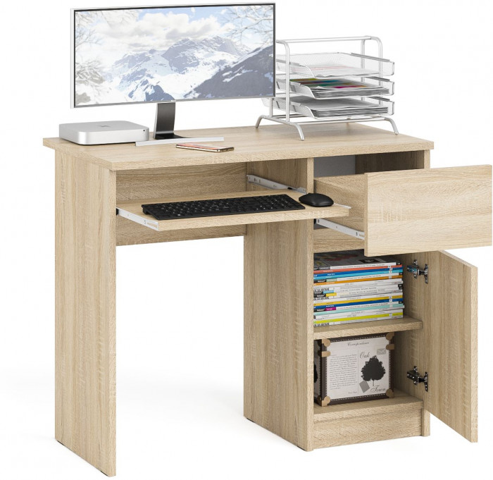 Мори компьютерный стол МС-1 правый, дуб сонома