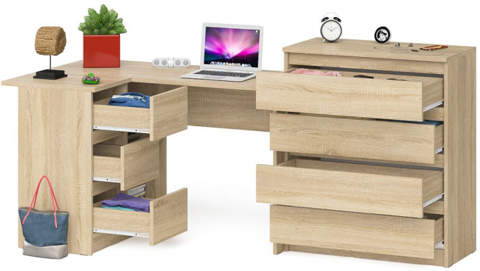 Мори компьютерный стол МС-16 левый + Комод МК800.4, дуб сонома