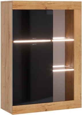 Прага Витрина универсальная ЛДСП Дуб вотан/Черный глянец