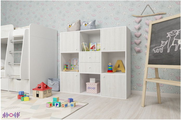 Стеллаж Джери (Ясень Анкор Темный/Голубой)