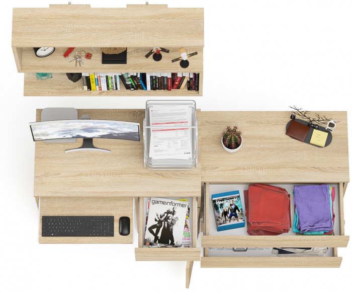 Мори Стол компьютерный МС-1 правый + Комод МК800.1 + Полка 900, цвет дуб сонома, ШхГхВ 170,4х50х209,6 см., НЕ универсальная сборка