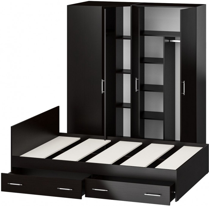 Спальня Стандарт 2-1400Я, цвет венге, ШхГхВ 143,5х203,5х70 + 171,2х81,2х200 см., сп.м. 1400х2000 мм., без матраса, основание есть