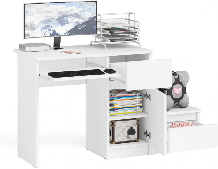 Мори Стол компьютерный МС-1 правый + Тумба ТМП400.1, цвет белый, ШхГхВ 130,4х50х76,6 см., выдвижной ящик справа, НЕ универсальная сборка