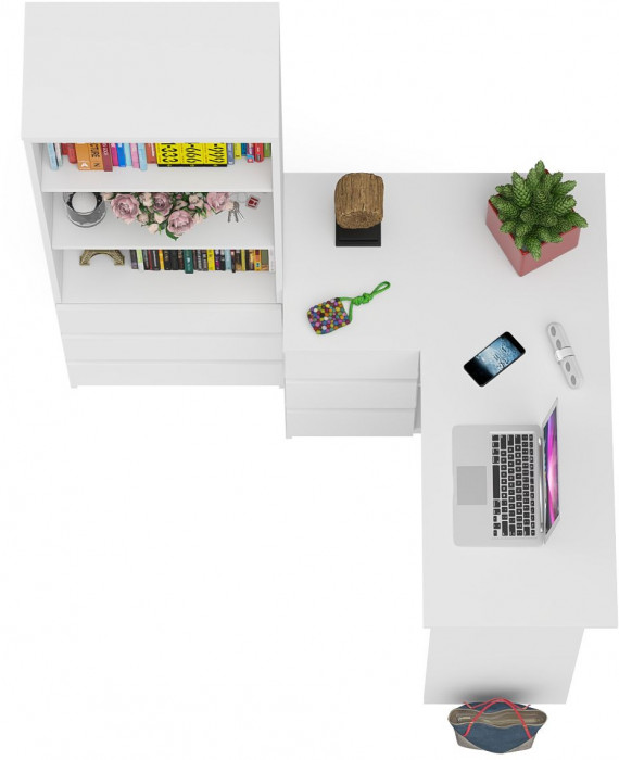 Мори Стол компьютерный МС-16 левый + Стеллаж МСТ600.3, цвет белый, ШхГхВ 184,8х84,9х179,6 см., выдвижные ящики слева, НЕ универсальная сборка