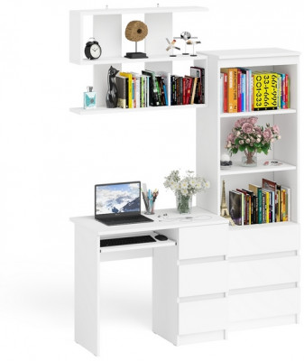 Мори Стол компьютерный МС-6 правый + Стеллаж МСТ600.3 + Полка 900, цвет белый, ШхГхВ 150,4х50х209,6 см., НЕ универсальная сборка