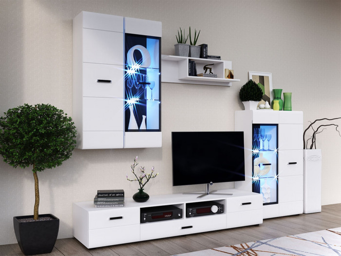 Гостиная Нэнси NEW МДФ Вариант №1 (Белый глянец, Дуб Сонома)