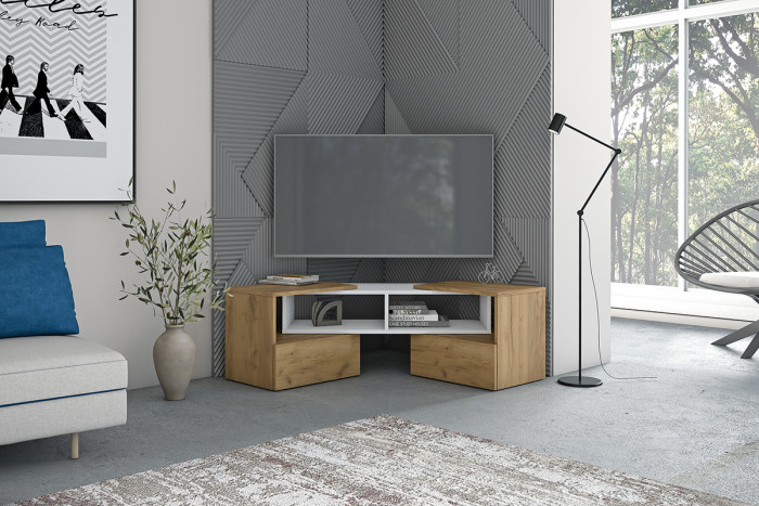 Тумба ТВ раздвижная, Крафт Золотой/Белый