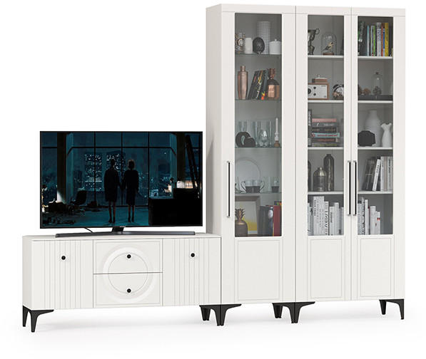 Валенсия Гостиная № 076, цвет ЛДСП белый шагрень/МДФ белый шагрень, ШхГхВ 272,2х38,3х225,2 см., универсальная сборка