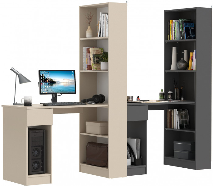 Два Стола письменных Лайт 10.01, цвет сатин/тёмно-серый, ШхГхВ 230,6х58,2х179 см., универсальная сборка(обязательно крепление к стене)