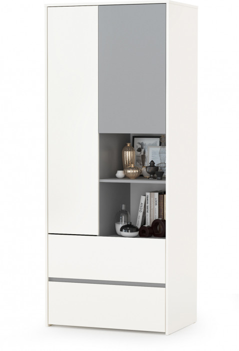 Торонто Компоновка № 05, цвет белый шагрень/стальной серый, ШхГхВ 280х53,1х195,7 см., универсальная сборка