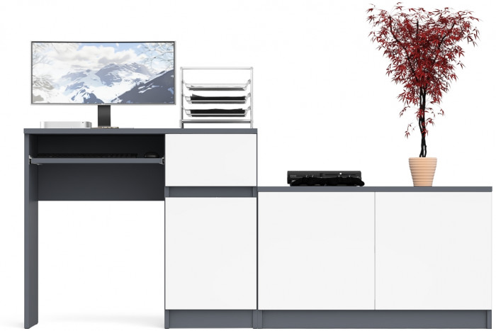 Мори компьютерный стол МС-1 правый + Тумба МА900.1, графит/белый