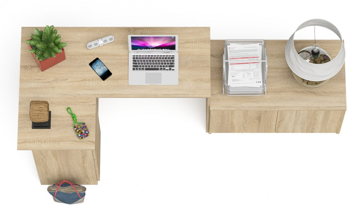 Мори компьютерный стол МС-16 левый + Тумба МА900.1, дуб сонома