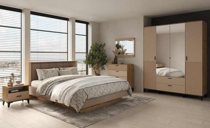 Шкаф 4-х дверный с ящиками и зеркалом Дюна