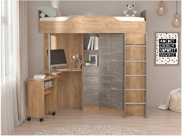 Кровать-чердак Бриз-1 80х190 (Ясень шимо темный / светлый)