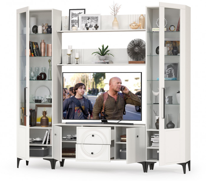 Валенсия Гостиная № 063, ЛДСП белый шагрень/МДФ белый шагрень