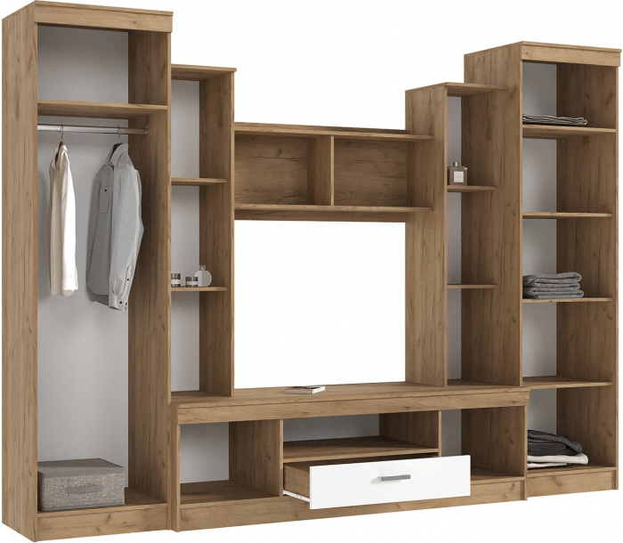 Гостиная Атлантида 6 (Дуб крафт/ Белый Глянец)