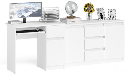 Мори компьютерный стол МС-1 правый + Комод МК1200.3, белый