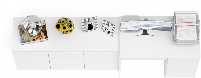 Мори компьютерный стол МС-1 правый + Комод МК1200.3, белый