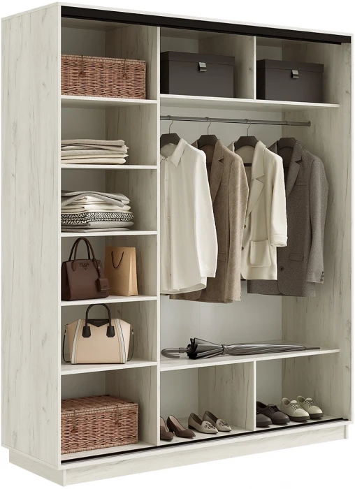 Тринити NEW Шкаф-купе 1800, Дуб крафт белый (вставка зеркало х3)