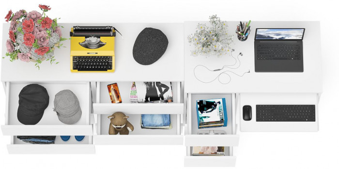 Мори компьютерный стол МС-6 левый + Комод МК1200.6, белый