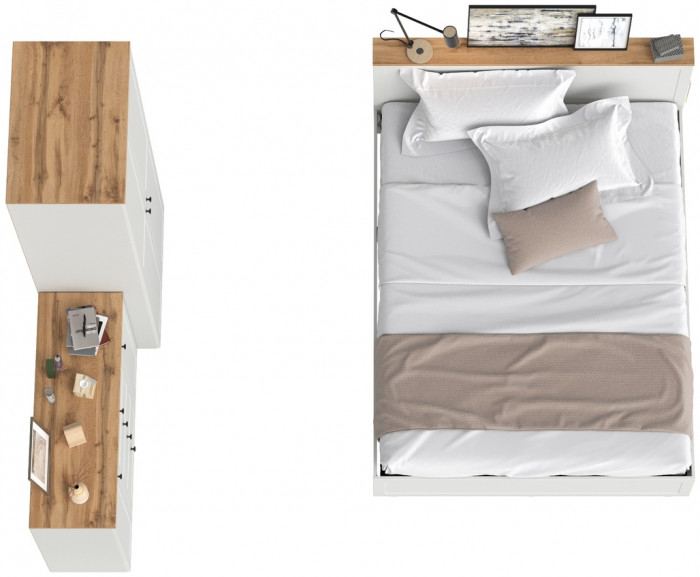 Остин 11.53 Кровать + ортопед + 13.224 Шкаф + 16.221 Комод, белый шагрень/дуб крафт золотой