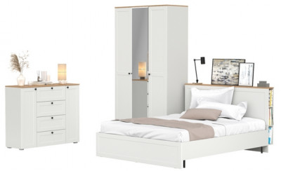 Остин 11.53 Кровать + ортопед + 13.336.03 Шкаф для одежды + 16.221 Комод, белый шагрень/дуб крафт золотой