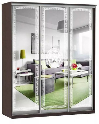 Шкаф купе Модерн 2076х450 3-х дверный 3-х секционный зеркальный с пескоструем №1 венге