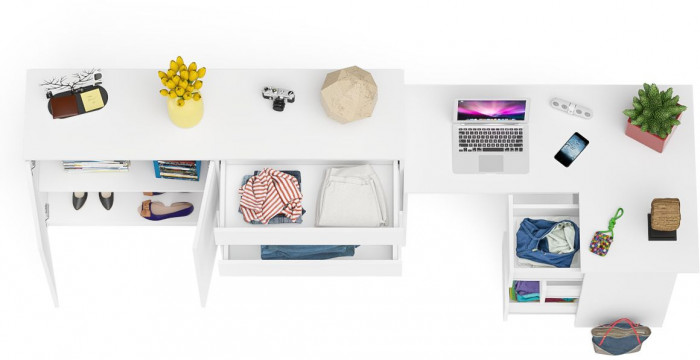 Мори Стол компьютерный МС-16 правый + Комод МК1600.1, цвет белый, ШхГхВ 284,8х84,9х94 см., выдвижные ящики справа, НЕ универсальная сборка