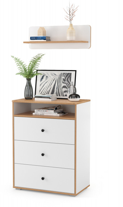 Вуди 13.293 Комод + Полка 15.46, цвет белый премиум/дуб крафт золотой, ШхГхВ 70х43,1х170 см.