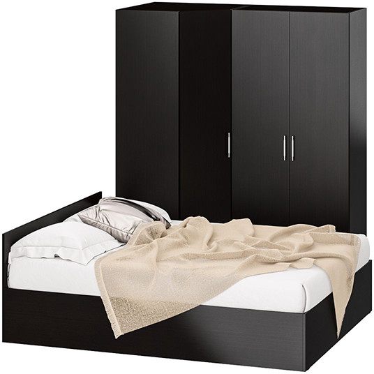 Спальня Стандарт 2-1600, цвет венге, ШхГхВ 163,5х203,5х70 + 171,2х81,2х200 см., сп.м. 1600х2000 мм., без матраса, основание есть