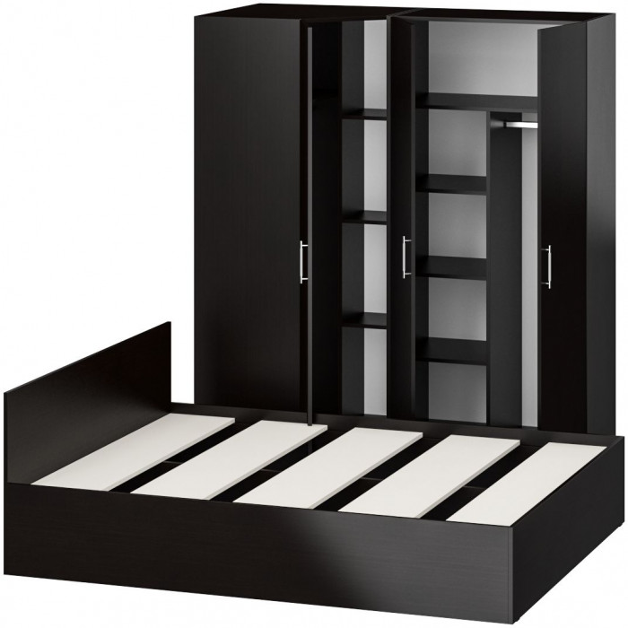 Спальня Стандарт 2-1600, цвет венге, ШхГхВ 163,5х203,5х70 + 171,2х81,2х200 см., сп.м. 1600х2000 мм., без матраса, основание есть