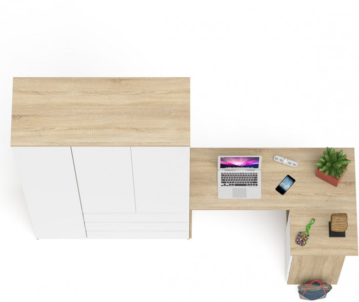 Мори компьютерный стол МС-16 правый + Шкаф МШ1200.1, дуб сонома/белый