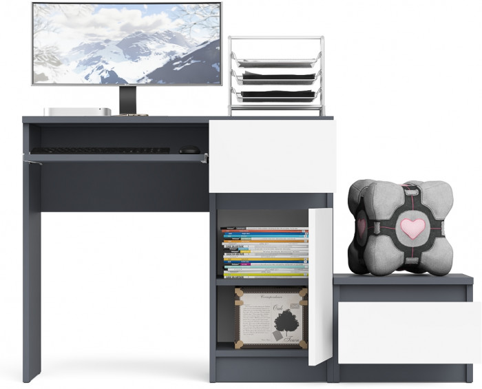 Мори Стол компьютерный МС-1 правый + Тумба ТМП400.1, цвет графит/белый, ШхГхВ 130,4х50х76,6 см., выдвижной ящик справа, НЕ универсальная сборка