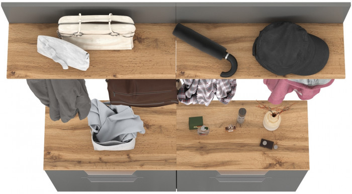 Октава Прихожая 03, цвет серый графит/дуб крафт золотой/фасады МДФ серый графит, ШхГхВ 129,8х35,4х197 см.